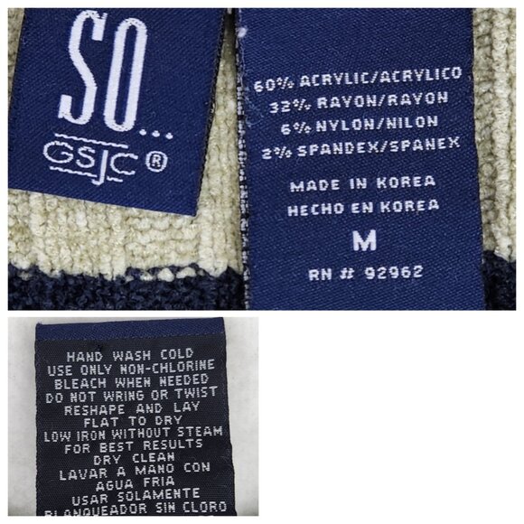 SO GSJC Ribbed Pullover Sweater Size M Blue Green Stripes - Picture 3 of 6